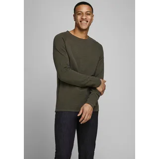 Jack & Jones Rundhalspullover "JJEHILL KNIT CREW NECK NOOS" Baumwolle, regular fit, olive night
