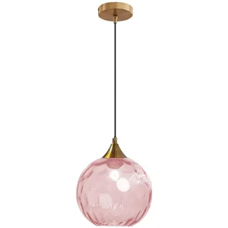 MZStech 20 cm Rosa Pendelleuchte aus Glas mit Kugelform, Sockel aus Bronze und Gold mit hängender Glaskugel, Deckenlampe für Kücheninsel, Esszimmer und Nachttisch (Rosa)