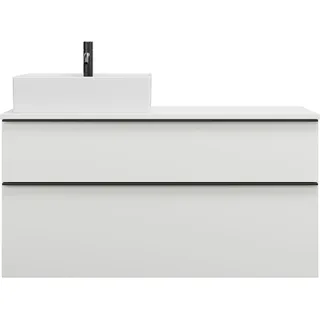 Burgbad Eqio Keramik-Aufsatzwaschtisch quadratisch, links, inklusive Waschtischunterschrank mit 2 Schubladen, Breite 1200mm, SGUQ120LF2009C0001G0252, Farbe: Weiß Hochglanz / Weiß Hochglanz,