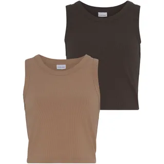 LASCANA Crop-Top 2er-Pack, aus weicher Rippware, sommerliche Basic Tops, camelfarben, braun