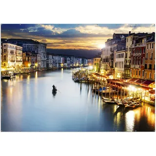 Wallario XXL Outdoor-Poster für Garten oder Balkon, Motiv Canal Grande in Venedig am Abend mit untergehender Sonne, in ca. 400 x 280 cm - Blau