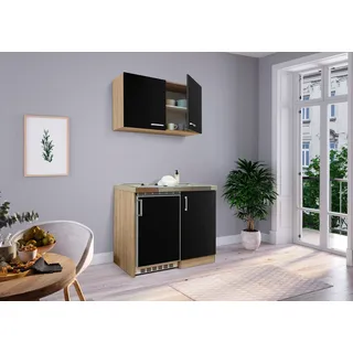 Küche Miniküche Singleküche Pantry Eiche Schwarz Levin 100 cm Respekta - Braun, Schwarz