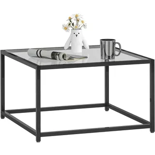 Homcom Beistelltisch Quadratisch Nachttisch mit Hartglas-Tischplatte, Couchtisch , Schwarz , Metall , eckig , 68x39x68 cm , Wohnzimmer, Wohnzimmertische, Beistelltische