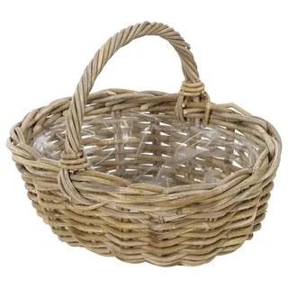 Dehner Rattan Pflanzkorb mit Henkel, ca. 36 x 28 x 14 cm, Rattangeflecht, grau/braun