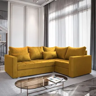masseno Ecksofa Lireno R-S mit Schlaffunktion L-Form, Sofa mit Bettkasten, Wohnzimmersofa, Couch, Soffa, Bettsofa, Couchgarnitur- Gelb, KRONOS 01 - Gelb