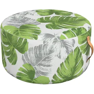 Outdoorpouf , Grün, Weiß , Textil , Blätter , Füllung: Polyurethan (Pur) , 36 cm , Indoor, Outdoor, wasserabweisend, Sitzfläche gepolstert, mit Griff, formstabil , Gartenmöbel, Gartensessel, Outdoor-Sitzsäcke