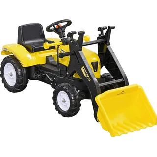 Homcom Sitzbagger mit Ablagefach, Aufsitzbagger mit Schaufel, Trettraktor, Sandbagger Rutscherfahrzeug, Kinderbagger, Rutscher Bagger, Schaufelbagger für 3-jährige Kinder, Gelb+Schwarz
