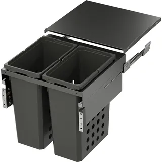 Vauth Sagel Einbau Wäschekorb ausziehbar - Wäschebehälter 2-fach für Korpusbreite 600mm - 2x 44 Liter, Kunststoff/Stahlblech lava