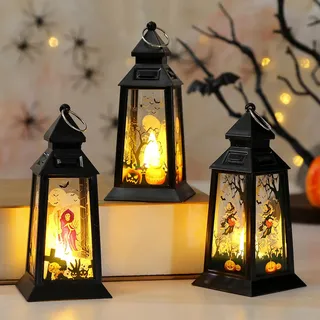 3 Stücke Halloween Deko Laterne Mit Led, Herbstdeko Innen Für Tisch, Herbst Dekoration Halloween Deko Outdoor Kerzen Mit Batterie Für Party