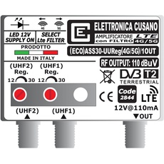 Elettronica Cusano (ECO) ASS30-UUReg(4G/5G)/1OUT TV-Verstärker mit LTE-Filter wählbar, 4G/5G, Antennenverstärker mit 2 UHF-Eingängen 30dB, Weiß, 2844