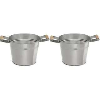 Dehner Pflanztöpfchen, Ø 23 cm, Höhe 18 cm, verzinkt, Silber (Packung mit 2)