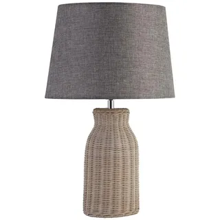 Nachttischlampe Tischleuchte E14 48 cm Stoff Natur geweißt Grau E14 tischlampe