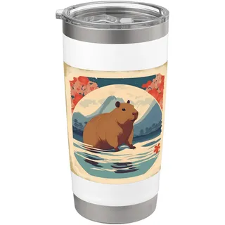 Japanische Kawaii Capybara Schwimmen Süße Japan Blume Anime Doppelwandiger Edelstahl-Thermobecher