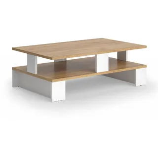 Vicco Couchtisch Belina, Goldkraft Eiche/Weiß, 80 x 50 cm mit zwei Ebenen