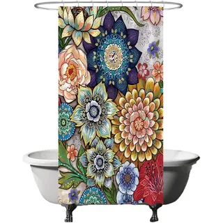 Ulticool Duschvorhang - Bunte Blumen Natur Kunst - 120 x 200 cm – Waschbar – Anti Schimmel - Wasserdicht - mit 8 Ringe - Rot Grün Blau Braun Gelb