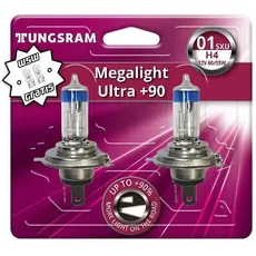Tungsram H4 Megalight Ultra +90% Halogen Scheinwerfer Lampe P43t 12V 60/55W Duoblister + W5W T10 Standlicht