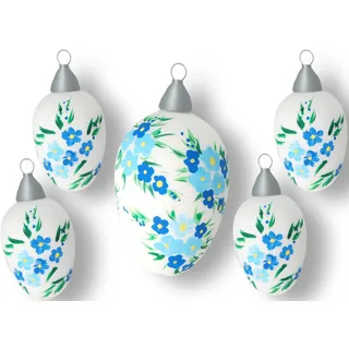Osterei KREBS GLAS LAUSCHA "Blüten, Osterdekoration, Frühling", bunt (weiß, blau, grün), Blüten, Glas, Dekofiguren, Osterei, Mundgeblasenes und handbemaltes Glas, Made in Germany