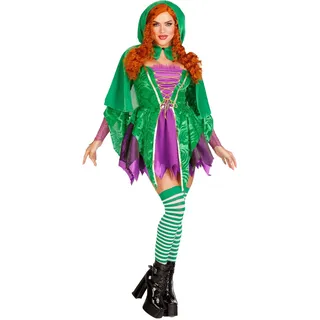 LEG AVENUE 2 PC Crafty Spellcaster, includes velvet dress with iridescent tattered skirt and net gauntlet sleeve, lace up front and jewels accents, and collared caplet with pointed hood