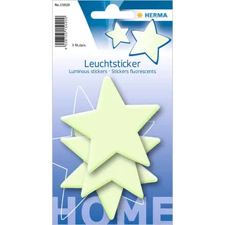Herma 15020 Leuchtsterne Kinderzimmer groß, 3 Stück, selbstklebend, leuchtende Sterne Aufkleber Wandsticker, Leuchtsticker aus Plastik zur Sternenhimmel Dekoration für Kinder Mädchen Jungen