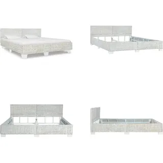 vidaXL Bett Grau Natur Rattan 180x200 cm - Bettgestell - Bettgestelle - Bettrahmen - Bett - Grau