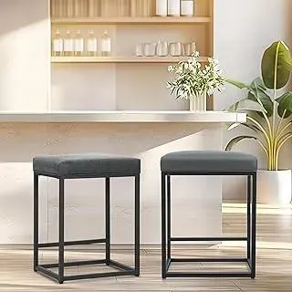 ALPHA HOME 2 Barhocker mit Fußstütze, Küchenstühle Kunstleder, rückenfreier Hocker, Tresenhocker, Bistro-Hocker, für Indoor Outdoor Esszimmer, Home Bar, Kaffee Stühle (Grau)