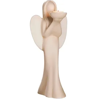 Gilde Engel Luciane Teelichthalter, Beschützer und Glücksbringer", aus Keramik, – Engelleuchter für Teelicht – Dekoration Tischdeko Geschenk – Farbe: Creme/Weiss Höhe 36,5 cm