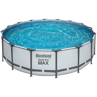 BESTWAY Steel Pro Max Frame Pool Set 488 x 122 cm lichtgrau inkl. Filterpumpe + Zubehör