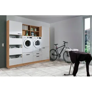 Schrank-Set EXPRESS KÜCHEN "Arta", weiß, eichefarben astig, B:240cm, Holzwerkstoff, Kastenmöbel-Sets, Schrank-Set, ohne Geräte, vormontiert, mit Soft-Close-Funktion, Stellbreite 245cm