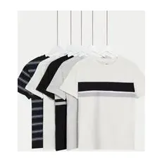 Boys M&S Collection 5pk Cotton Rich Plain & Striped T-Shirts (6-16 Yrs) - Black Mix, Black Mix - 14-15 Years