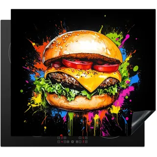 KitchenYeah© Herdabdeckplatte Einteilig Herdabdeckung Abdeckplatte für | 60x52 cm - Glaskeramikkochfeld Abdeckung Induktionskochfeld Aufrollbare Matte Hamburger - Graffiti - Farbenfroh - Abstrakt