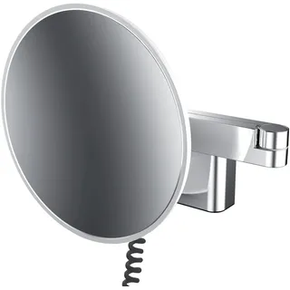 emco LED Rasier- und Kosmetikspiegel, Wandmodell, Doppelgelenkarm, Vergrößerung dreifach, rund, Spiralkabel und Stecker, 109506041, Farbe: Chrom