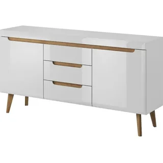 Furniture24 Kommode Sideboard NORDI in Skandinavische Stil Weiß/Weiß Hochglanz - Weiß