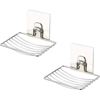 Set mit 2 selbstklebenden, wandmontierten Seifenschalen – Edelstahl, für den Einsatz in Haushalt/Küche/Bad/Dusche (silber)
