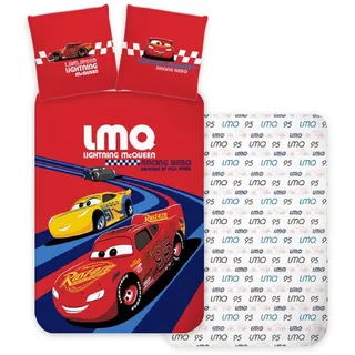 Cars Lightning McQueen Rot Babybettwäsche 100x135 + Kissenbezug | Wendbare Baby-Bettwäsche | Naturbaumwolle weich atmungsaktiv | Disney Pixar | Jungen 0-3 | Kinderbett | Maschinenwaschbar