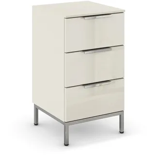 Rauch Möbel Flipp, Nachttisch für Schlafzimmer, Kinderzimmer, Wohnzimmer, Flur, Garderobe, 3 Schubladen, mit Softclose-Funktion, Griffe und Metallkufe Chrom, Farbe Glas Beige, Breite 40 cm