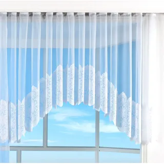 Bogenstore Barock Gardine Jacquard, 145x600, Blumenmuster Weiß Kräuselband Universalband Faltenband Store, 13117