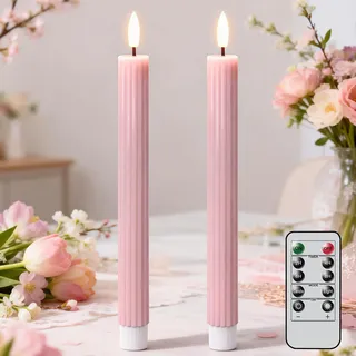 Eldnacele LED Stabkerzen mit Timerfunktion und Fernbedienung, Rosa, 2er Set