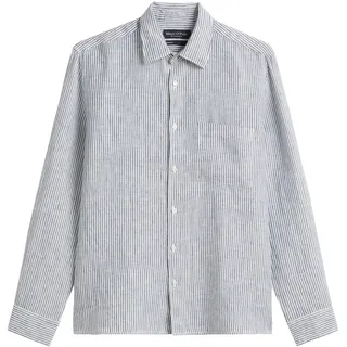 Marc O'Polo Herren Hemd Langarm gestreift, Blau (Multi/Dark Navy), M