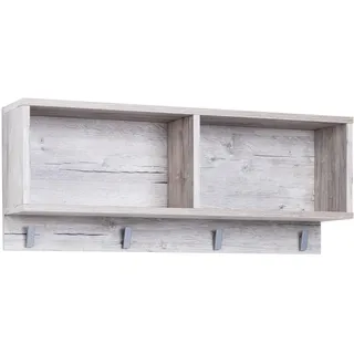 arthur berndt Wandregal Bente 2 offene Fächer 4 Haken , Eichefarben , Holzwerkstoff , Rechteckig , 78x32x20 cm , Blauer Engel, Hergestellt in Deutschland , Wohnzimmer, Regale, Wandregale