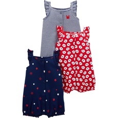 Simple Joys by Carter's Baby Mädchen 3-Pack Snap-up Rompers Strampler, Rot/Weiß/Blau, 0 Monate (3er Pack)
