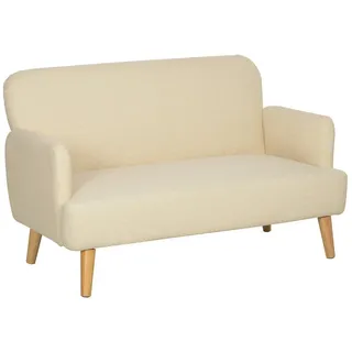Homcom 2 Sitzer Sofa, Kleine Couch mit Samtoptik, Holzbeine, Dicke Gepolsterter Polstersofa mit Armlehne für Wohnzimmer, Schlafzimmer, 130 x 74 x 79 cm, Cremeweiß