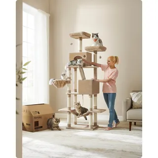 Feandrea Kratzbaum 206 cm, XXL, mit 13 Kratzsäulen, 2 Plattformen kamelbraun - Braun