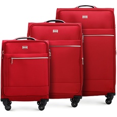 WITTCHEN MIRA Line Set mit 3 Koffer Gepäck Weichgepäck Koffer aus Polyester Tragegriff Teleskopgriff Vier Lenkrollen TSA Kombinationschloss Größe (S+M+L) Rot