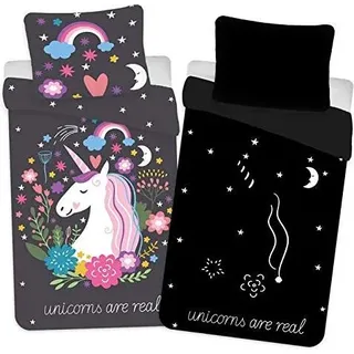 Einhorn-Bettbezug Glow in the dark - 140 x 200 cm - Baumwolle - 60 x 63 cm