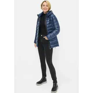 Steppjacke FUCHS SCHMITT "Steppjacke", Damen, Gr. 50, blau (marine), Web, Obermaterial: 100% Polyester. Wattierung: 100% Polyester, clean, unifarben, regular fit lang, Rundhals, eingesetzt gerader Abschluss, Jacken Steppjacke, mit Kapuze