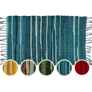 Callum Blau Teppich 90×50cm Boho-Vorleger aus recycelter Baumwolle