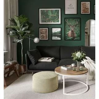 Runde CIRI-Bank mit Pouf Wotan Eiche Artisan Stirling - Schwarz, Weiß, Grün, bordeaux, Blau, Grau, Beige, Hellblau, Rosa, Gelb