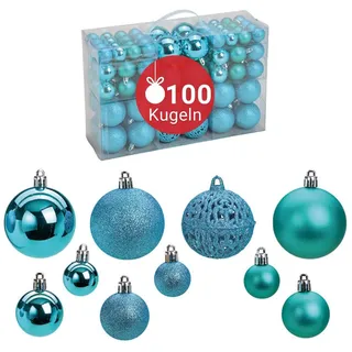 WOMA Christbaumkugeln Set Türkis & 22 weiteren Farben - 50er & 100er Weihnachtskugeln Set - Weihnachtskugeln Kunststoff - Weihnachtsbaum Deko & Christbaumschmuck