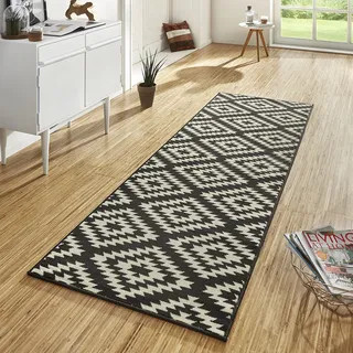 HANSE HOME Teppich Läufer Nordic 80x300cm – Teppichläufer Weicher Kurzflor Raute Design Läufer für Flur, Schlafzimmer, Kinderzimmer, Badezimmer, Wohnzimmer, Küche Dekoläufer – Schwarz
