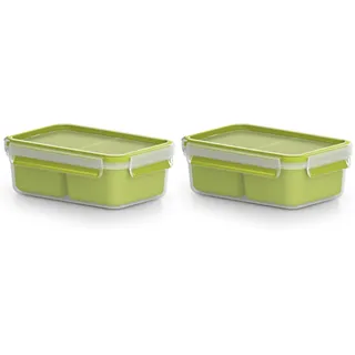 Emsa 518101 Clip & Go Snackbox | 1,0 L | Mit 2 Einsätzen | To Go | 100% dicht | Frische Dichtung (Packung mit 2)